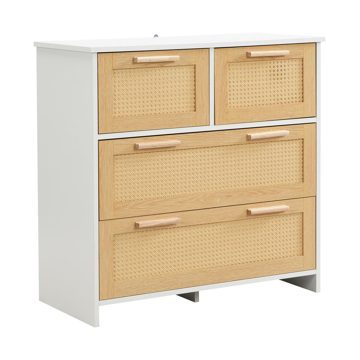KOMMODE 80/38/80 cm mit 4 Schubladen und Rattanfronten - Weiß, Holzwerkstoff (80/38/80cm) - BEAOK