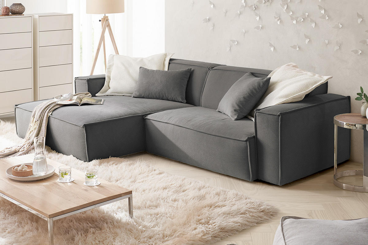 ECKSOFA SAMU Anthrazit Cord - Anthrazit/Schwarz, Textil (276/168cm) - KAWOLA