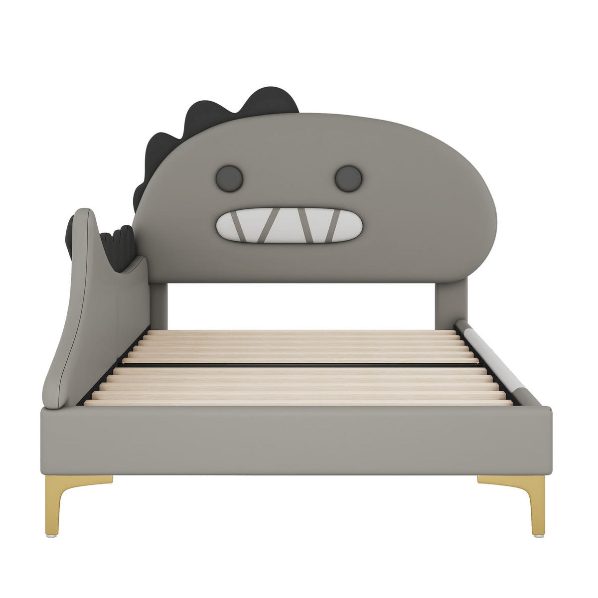 DETSKÁ posteľ 90/200 cm sivá s dinosaurím čelom z PU a MDF - sivá, plast (90/200cm) - OKWISH