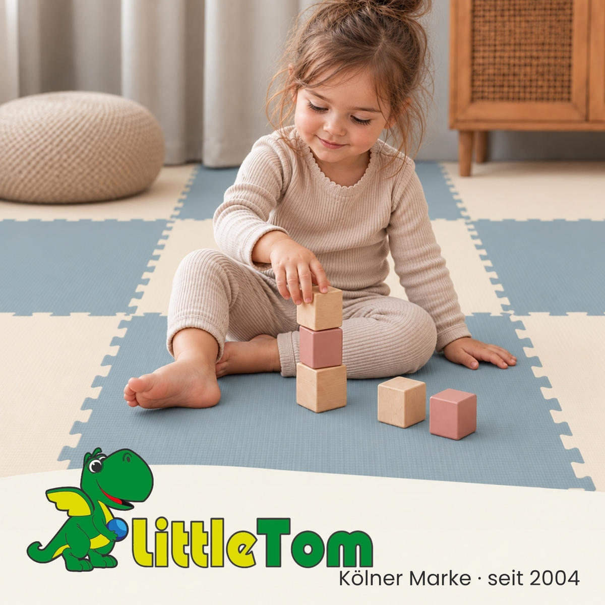 SPIELMATTE für Kinder - 8er set - 50x50 cm - Blau und Beige - Blau, Kunststoff (50/50cm) - Littletom
