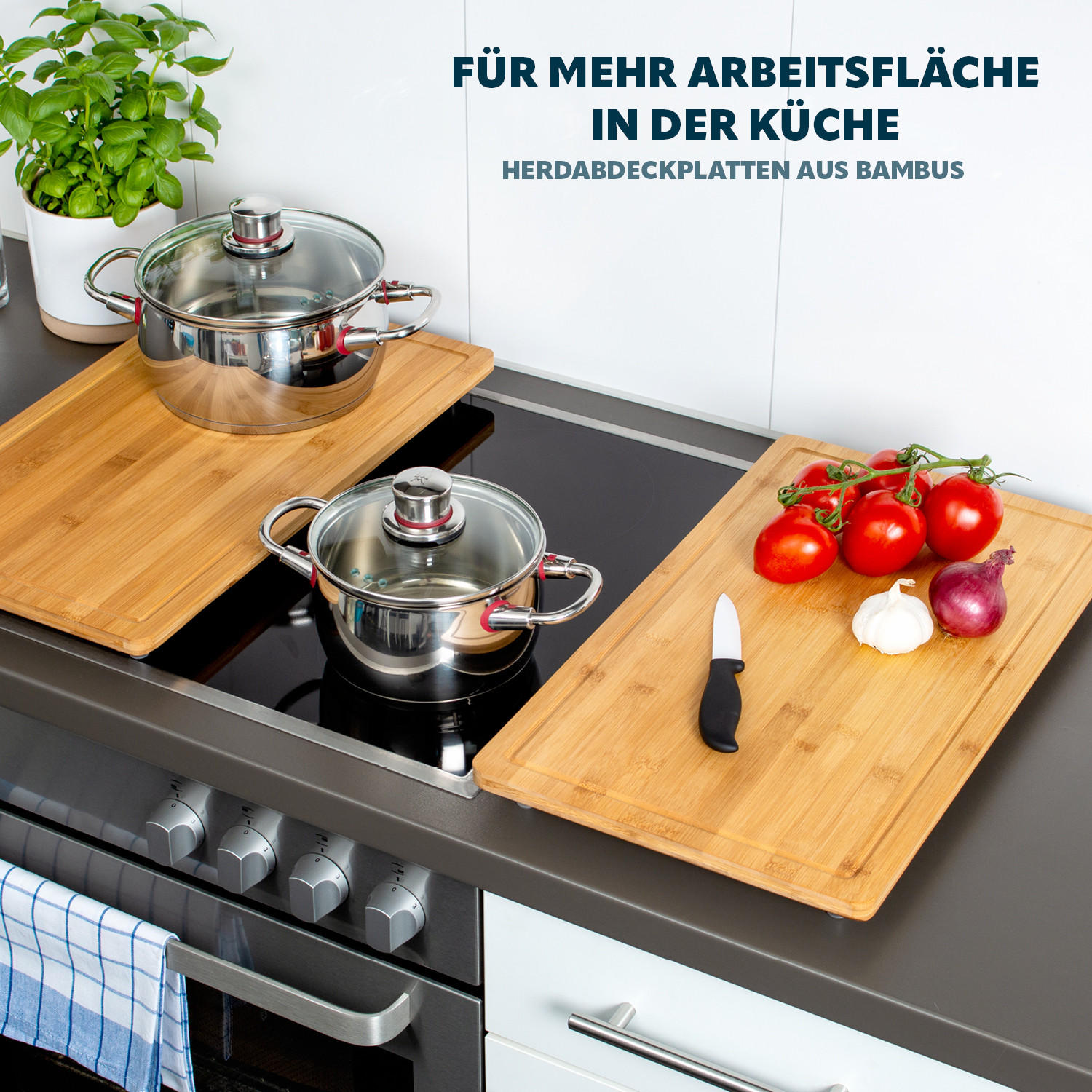 HERDABDECKPLATTE 2er-Set, Bambus - Braun, Holz (52/4/30cm) - bremermann