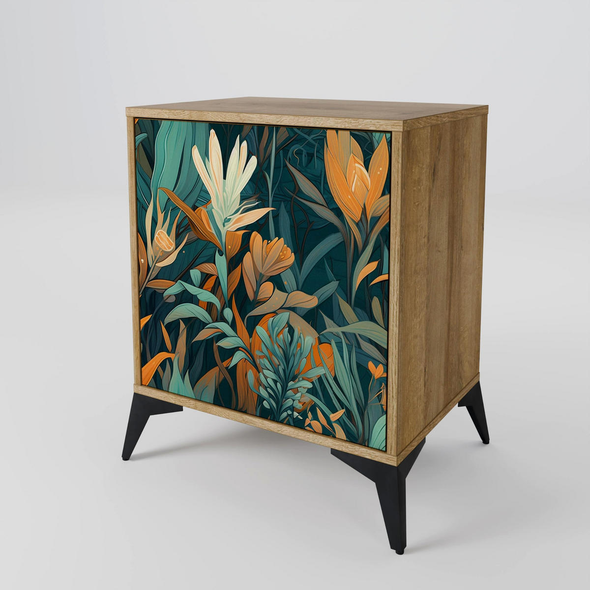 SIDEBOARD FLORAL SERENITY, Eichefarben, 57,5x42x77,5 cm, Schräge Buchenholzfüße - Eichefarben/Buchefarben, Holzwerkstoff/Buchenholz (57.5/77.5/42cm) - SpaceRebels