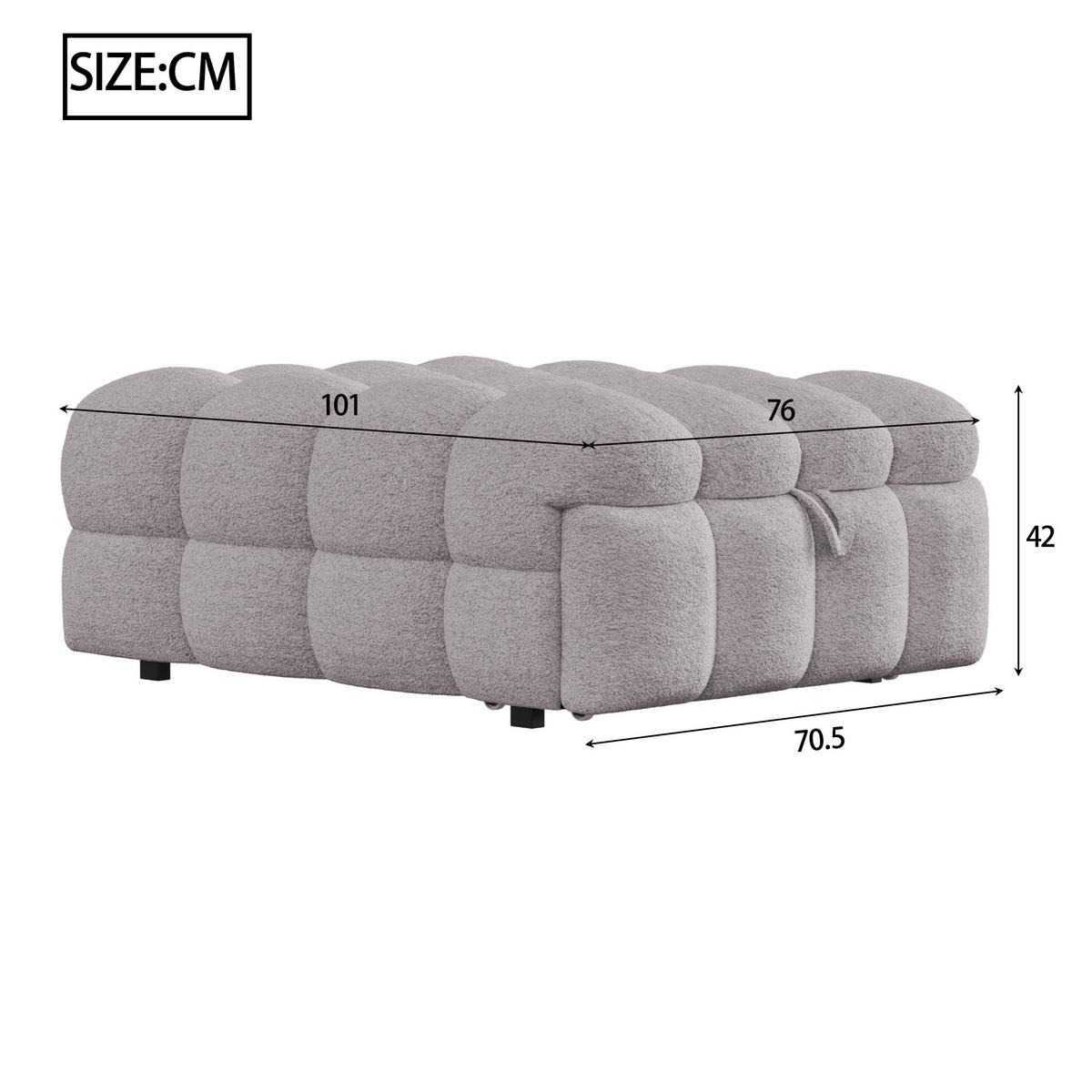 SCHLAFSOFA 183/76/42 cm Grau 2-in-1 Schlafsofa aus Teddy-Stoff mit Fußhocker - Grau, Textil (76/42/183cm) - OKWISH