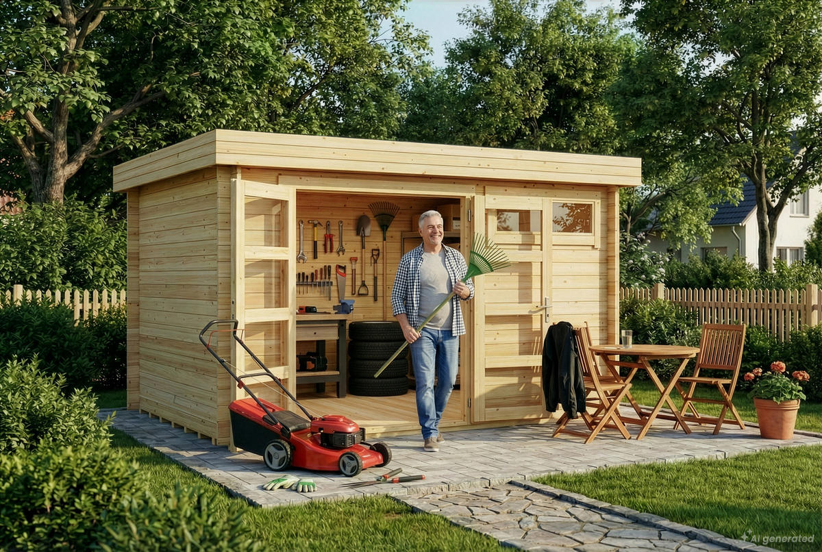 GARTENHAUS Holz Leandro - Naturfarben, Holz (394/217/268cm) - Alpholz