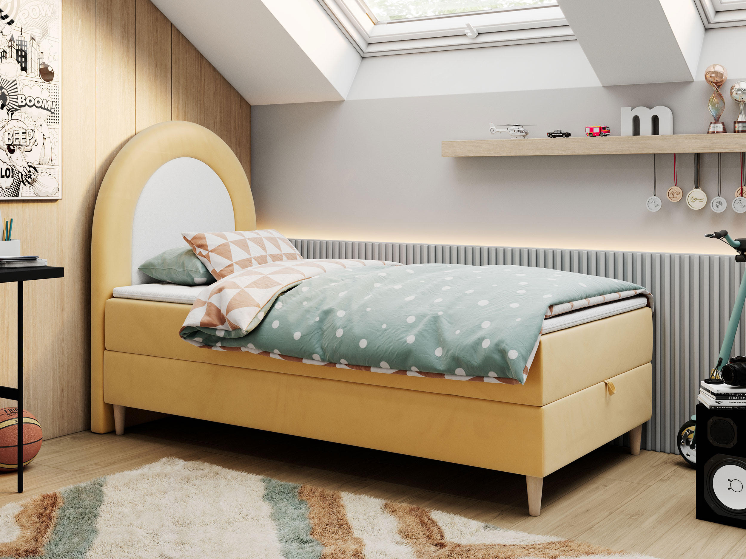 BOXBETT NEST 90/180 Gelb Velvet - H3 - Gelb, Holz/Textil (90/180cm) - MKS