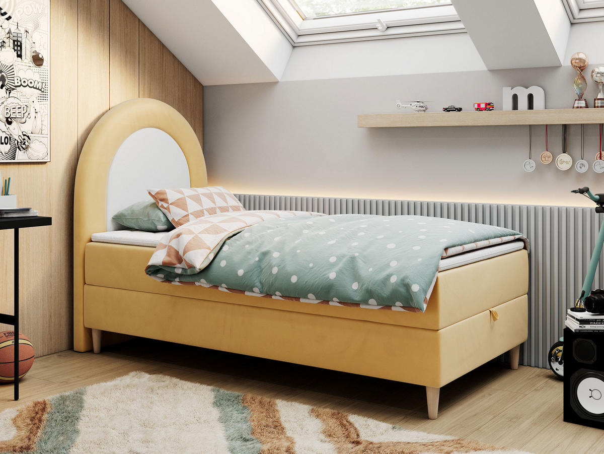 BOXBETT NEST 90/180 Gelb Velvet - H3 - Gelb, Holz/Textil (90/180cm) - MKS