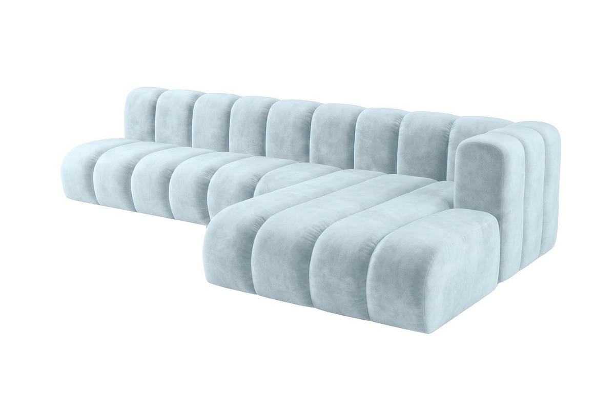 ECKSOFA Modulares In L-Form, Velvet-Stoff Riviera, Babyblau, Rechts, GRAND 295 cm - Hellblau, Holz (295/179cm) - Kaiser Möbel