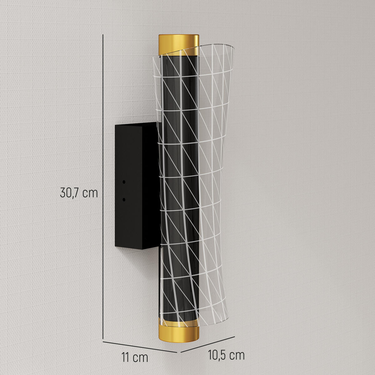 WANDLEUCHTE 2er Set Metall Acryl Schwarz - Schwarz, Metall (11/10.5/30.7cm) - HOMCOM