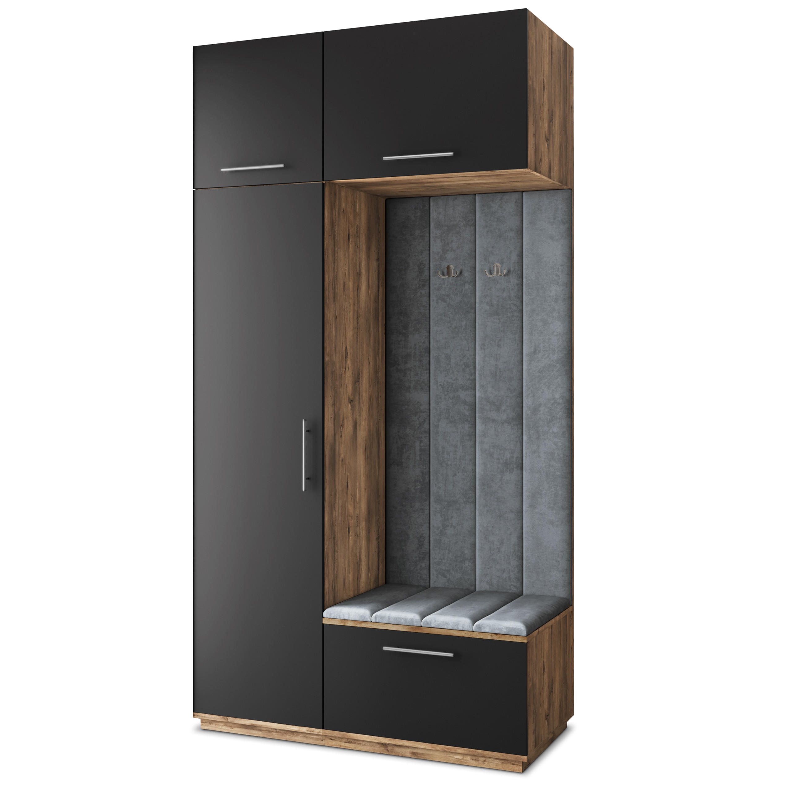 Masseno Garderobenschrank Eiche, Schwarz, Grau 120x240x60 cm