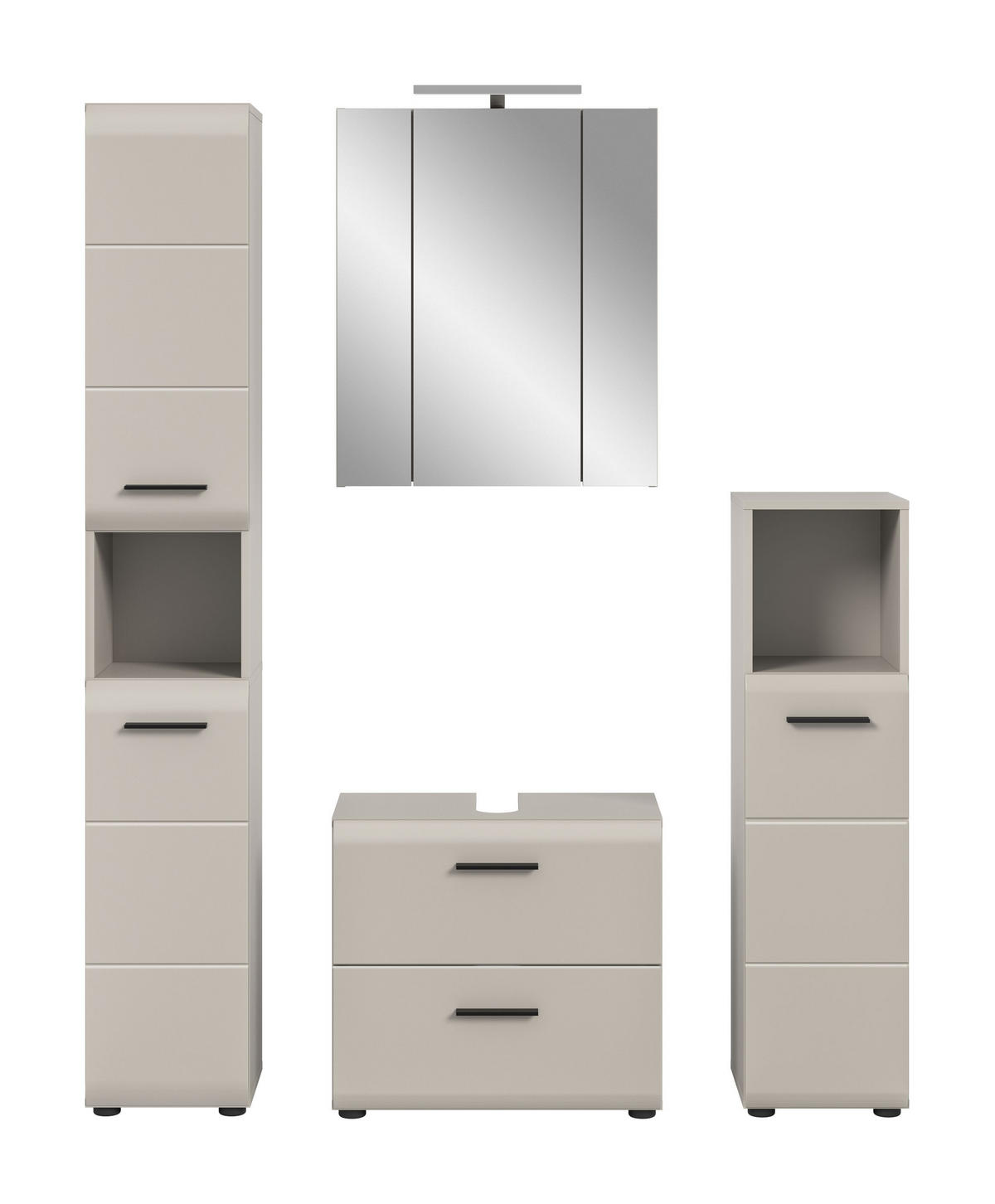 BADEZIMMER inkl. Beleuchtung Alba 5-tlg. (B/H/T: ca. 150/185/30 cm) in Kaschmir/Kaschmir matt - Kaschmir, Holz (150/185/30cm)