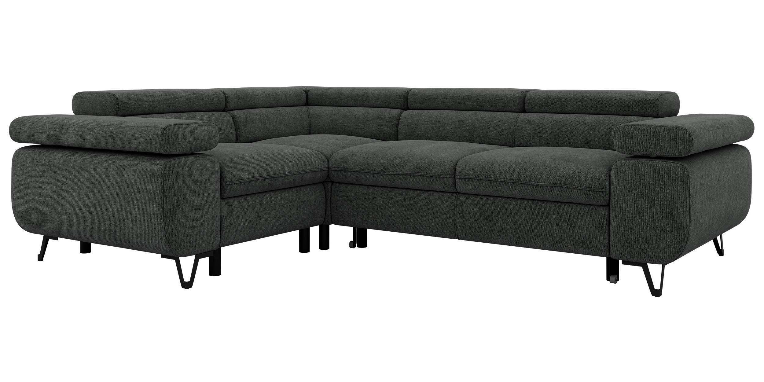 ECKSOFA FALCO L - Dunkelgrau Stukture - Links Seite - Dunkelgrau/Schwarz, Textil/Metall (197/268cm) - MKS