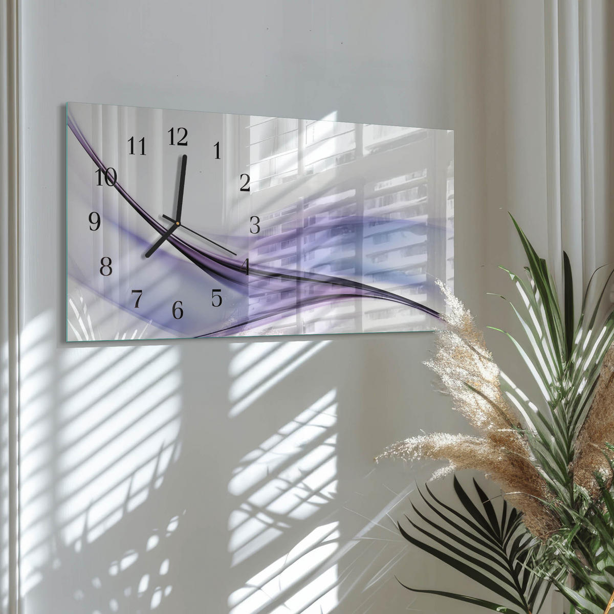 WANDUHR 60x30 cm - Zen-Steine - Lila, Glas (60/30/0.4cm) - TULUP