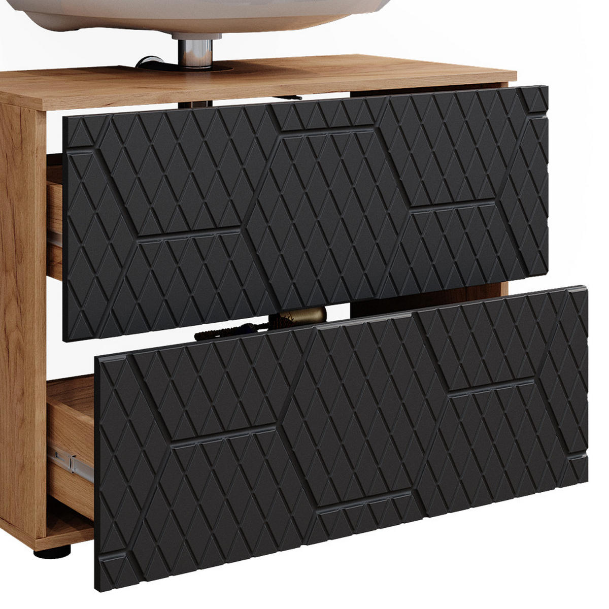 BADMÖBEL-SET Irma Anthrazit gestreift 3 Teile, mit Unterschrank 80 cm - Honigeiche/Anthrazit, Holzwerkstoff (80/58/41cm) - Vicco