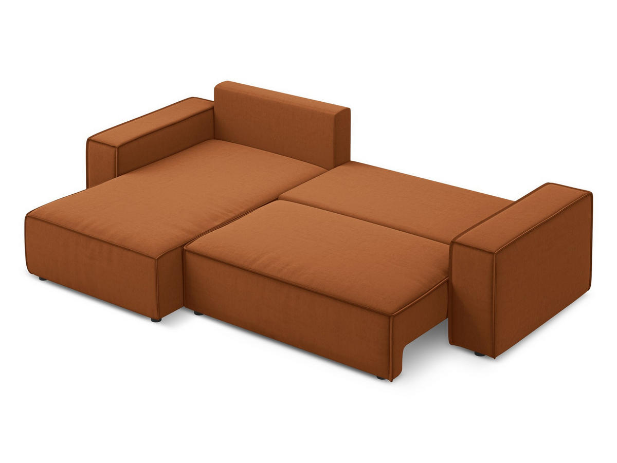 ECKSOFA mit Schlaffunktion Samt Stoff Orange - Terra cotta/Schwarz, Kunststoff/Textil (185/290cm) - Makamii