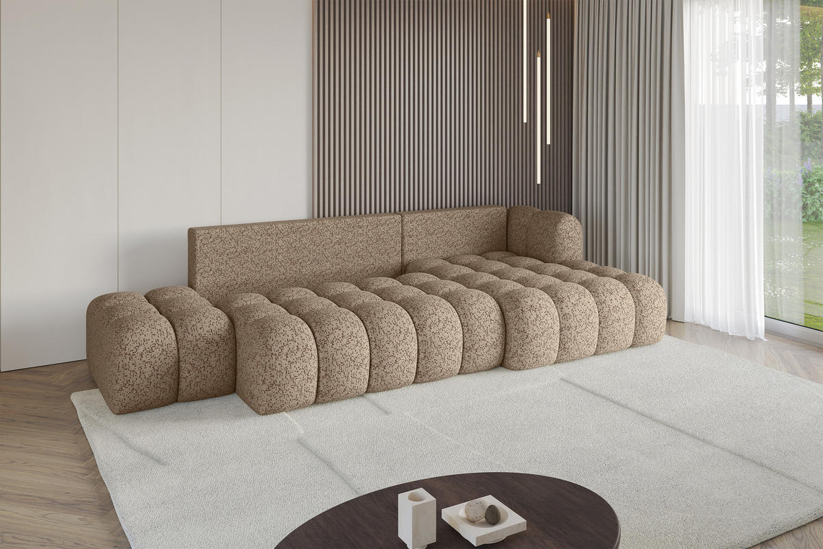 ECKSOFA mit Schlaffunktion Ottomane RECHTS OLEA-L2 321x164x75 Braun Tissu - Alteiche/Schwarz, Holzwerkstoff/Kunststoff (164/321cm) - ALTDECOR