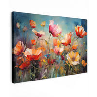 LEINWANDBILD Blumen - Aquarell - Kunst - Botanisch - Natur Wohnzimmer Groß 120x80 cm - Orange, Textil (120/80cm) - MuchoWow