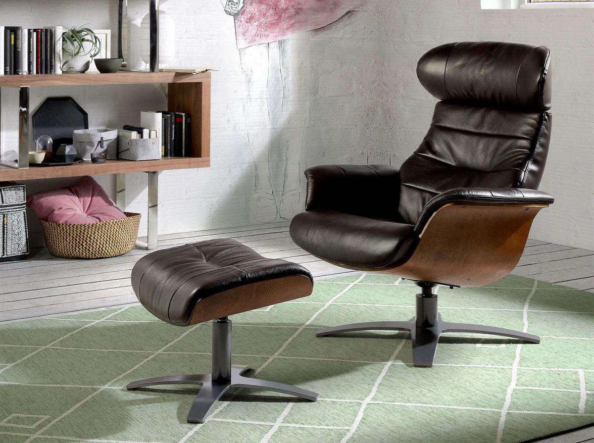 DREHSESSEL aus schokoladenbraunem Leder - Kastanienfarben/Dunkelbraun, Leder/Metall (80/100/84cm) - ANGEL CERDA