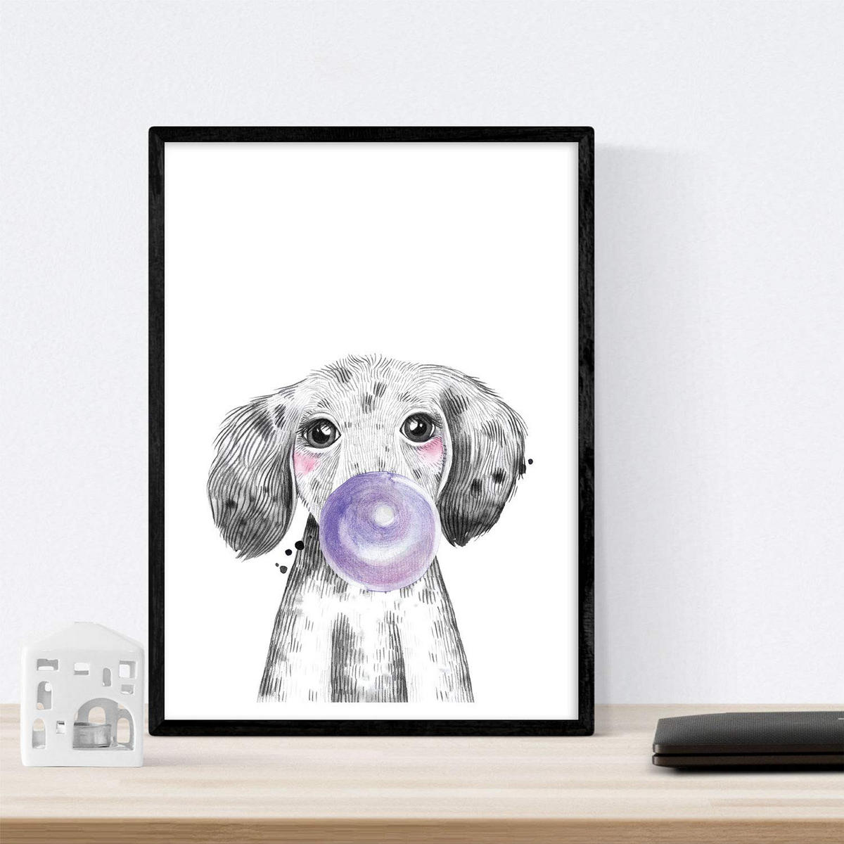 POSTER Set Mit 6 Tiere Babys Mit Kaugummi Hirschschwein Elefant Zorro Bär Hund A4 Schwarzer Rahmen - Schwarz, Papier (29/3cm) - Nacnic