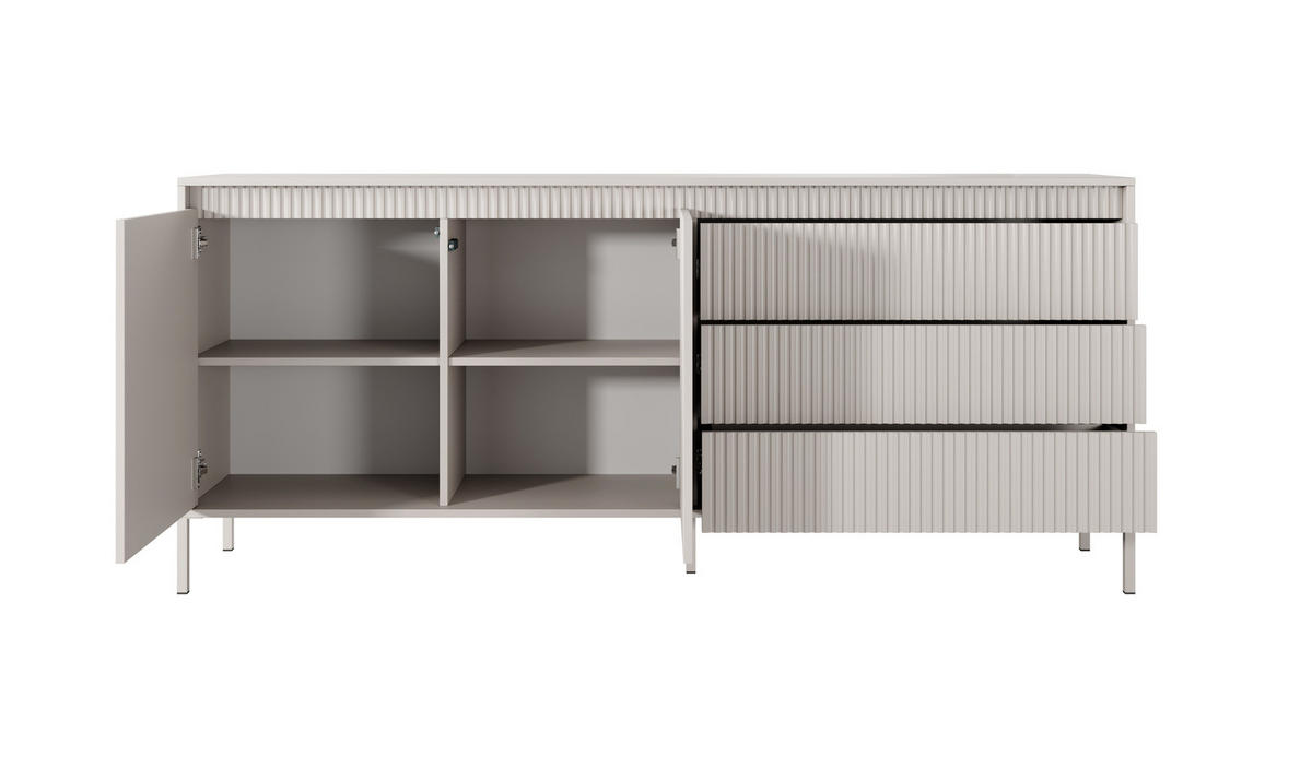 SIDEBOARD Ferrato C 187 cm Beige - mit 2 Türen und 3 geriffelten Schubladen rechts - Beige, Holz/Holzwerkstoff (187/81/39cm) - Ravio