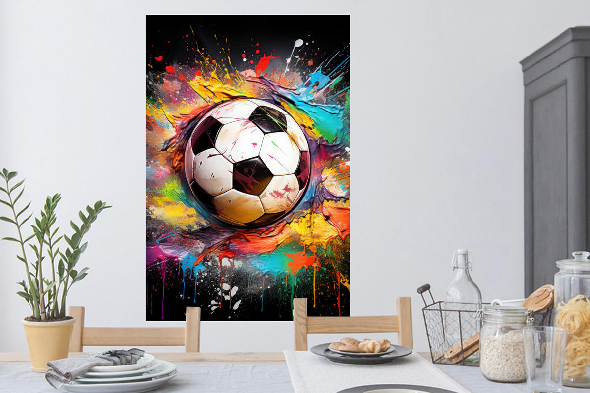 WANDTATTOO Fußball - Farbe - Farben - Schwarz - Weiß 80x120 cm - Weiß, Kunststoff (80/120/0.1cm) - MuchoWow