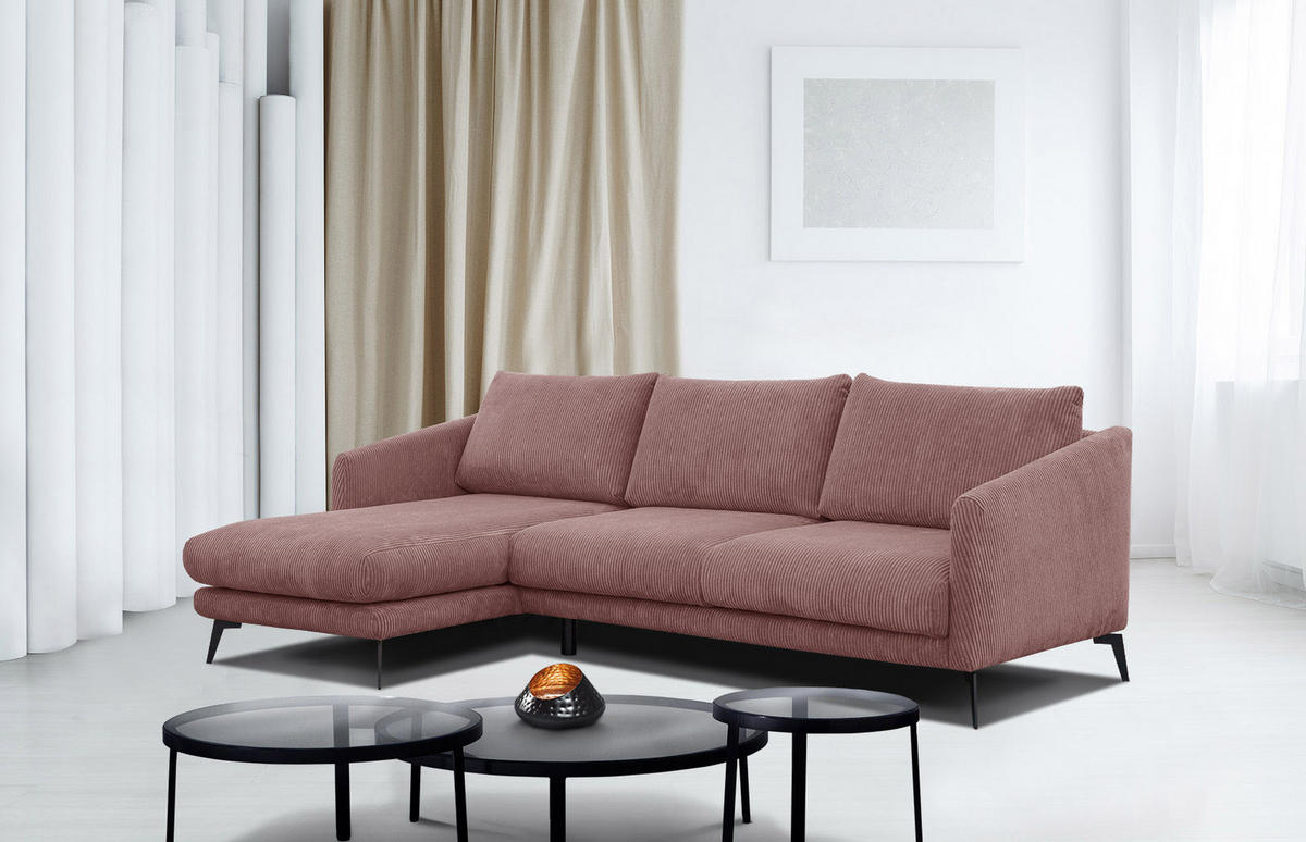 ECKSOFA VILT 4-Sitzer, altrosa - Schwarz/Altrosa, Holzwerkstoff/Textil (156/255cm) - Courtois Laville