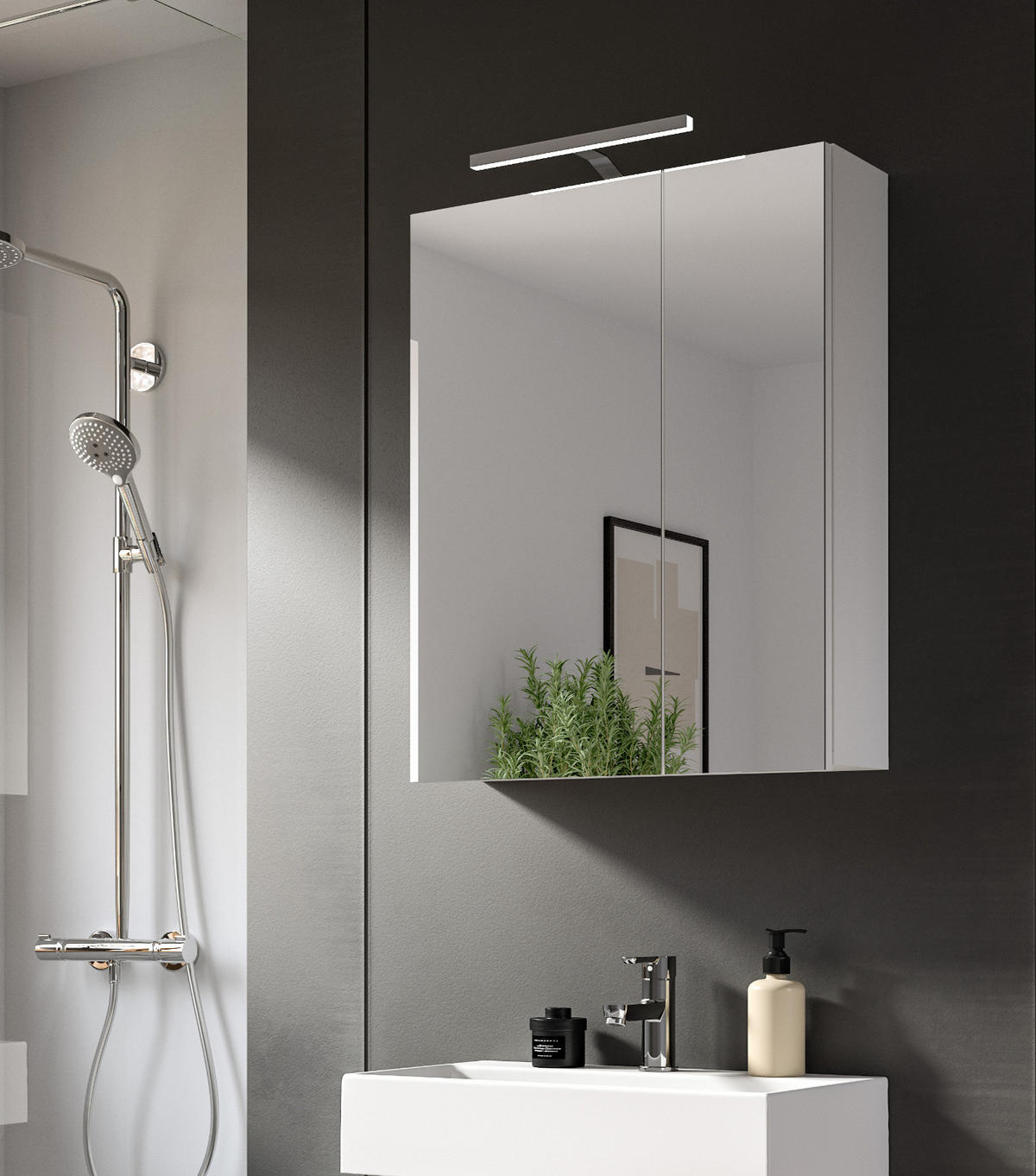 SPIEGELSCHRANK weiß 60 cm, Badezimmer Schrank 2-türig - Weiß, Glas/Holzwerkstoff (60/77/18cm) - Inn.Furn