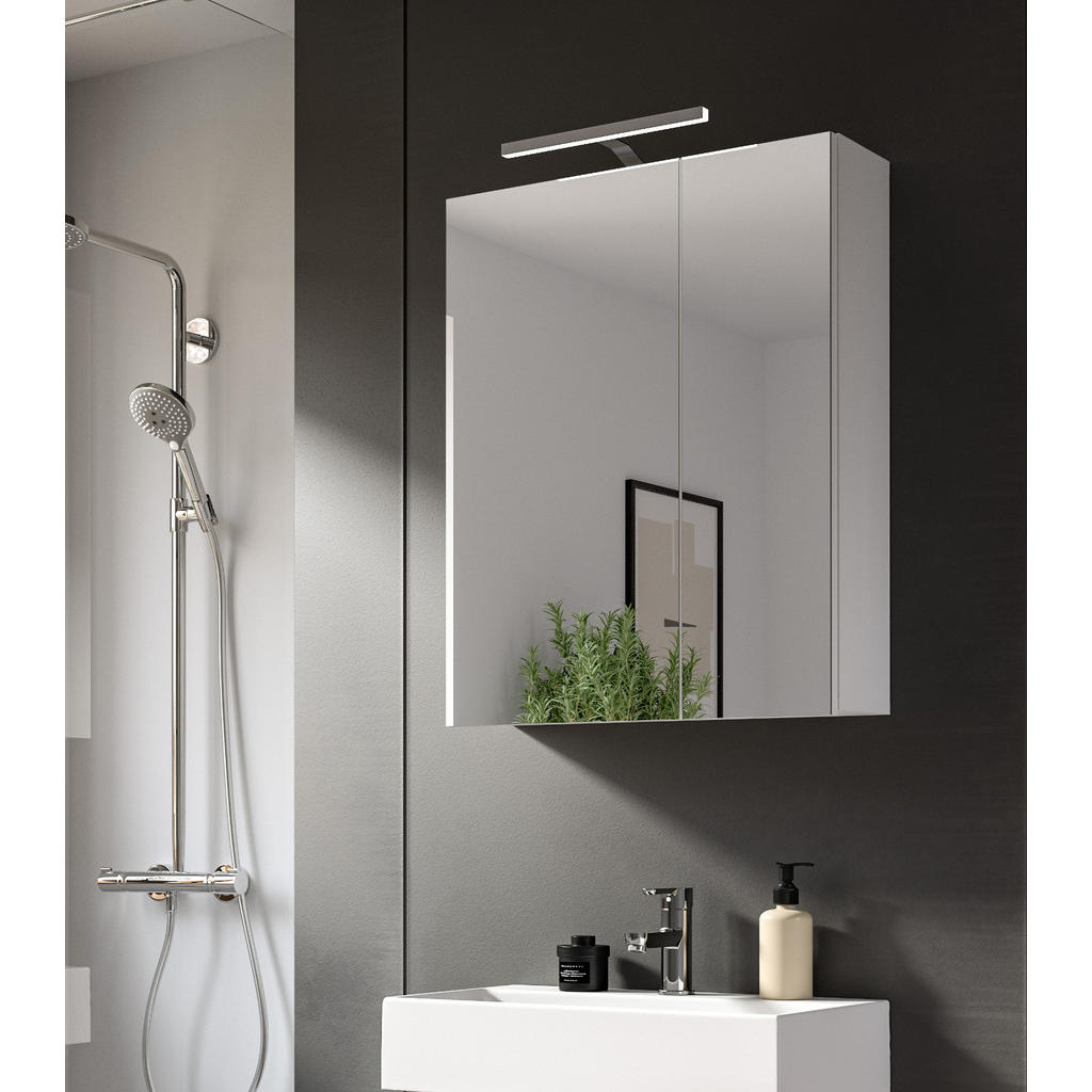 Thumbnail - Inn.Furn Spiegelschrank, Weiß, Glas, Nachbildung, Uni, 2 Fächer, Rechteckig, 60x77x18 cm, FSC Mix, Badezimmer, Badezimme...