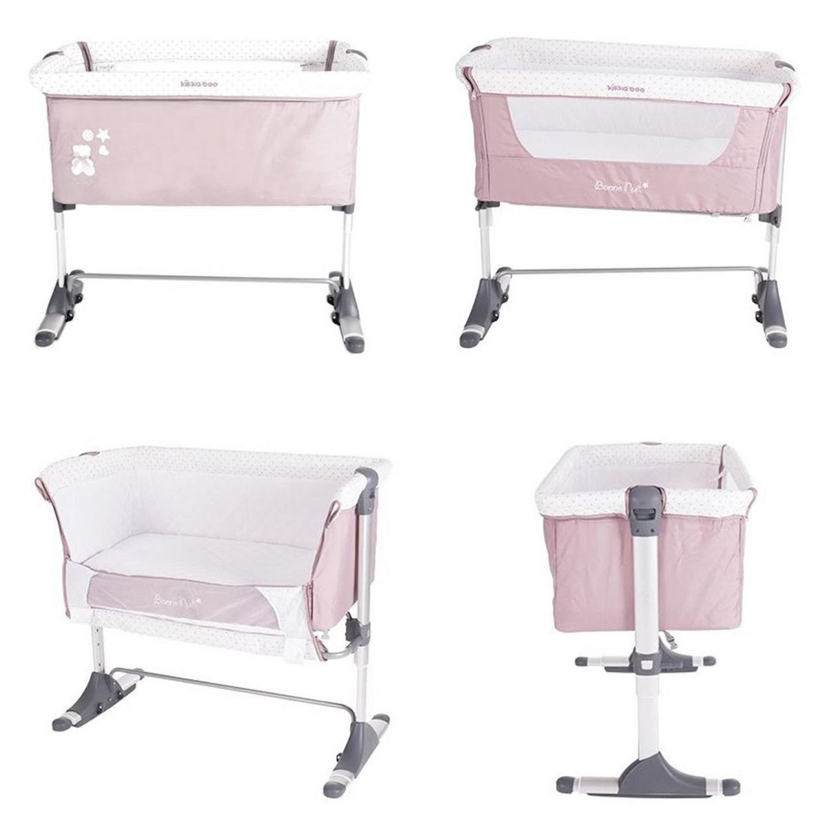 BEISTELLBETT Bonne Nuit rosa 93 x 56 cm, Schaukelfunktion, Anti-Reflux, Matratze, 2 Räder - Rosa, Metall (50/86cm) - Kikka boo