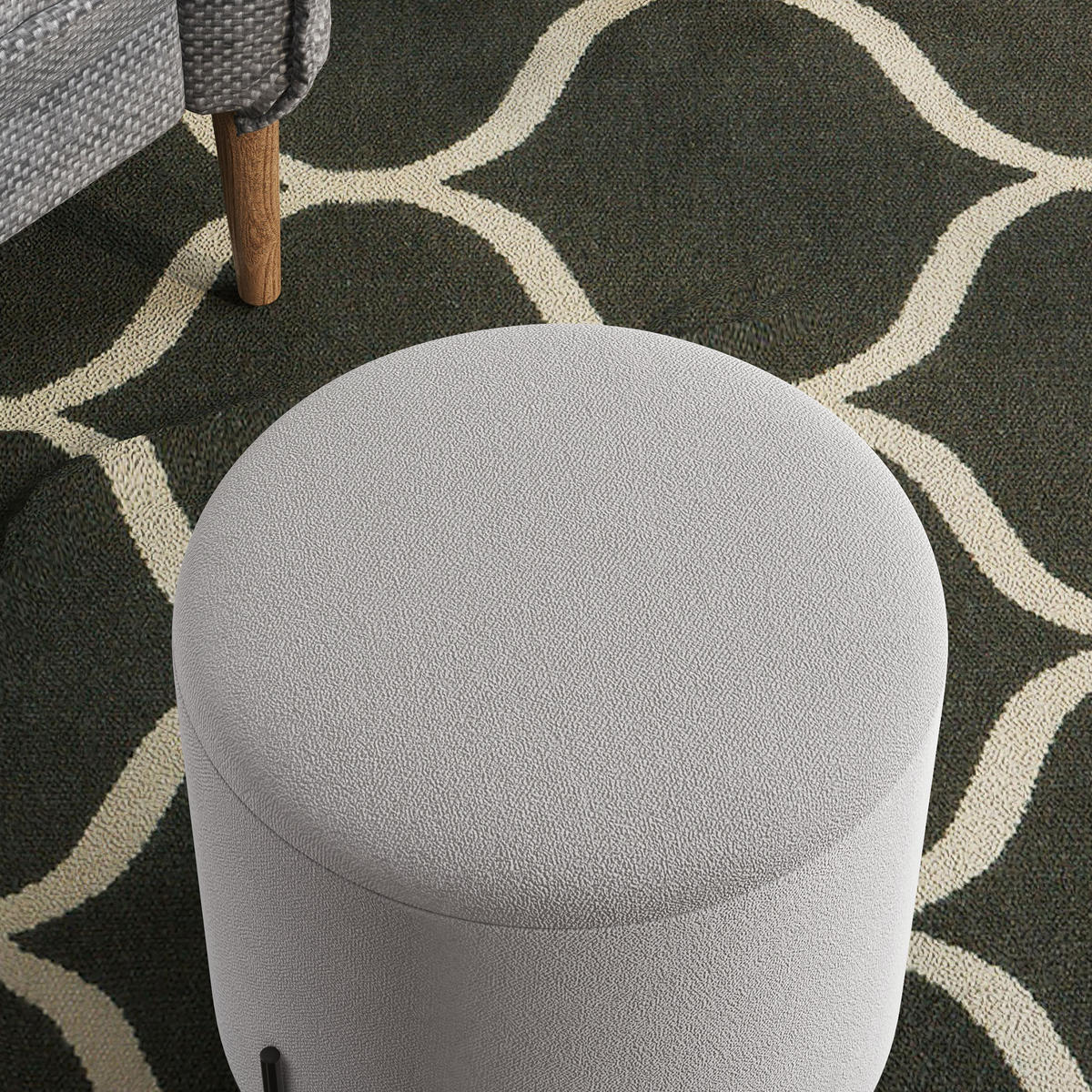 POUF DE-16375 Samtbezug mit Stahlbeinen Hellgrau - Hellgrau, Textil (35/38/35cm) - ComfortXL