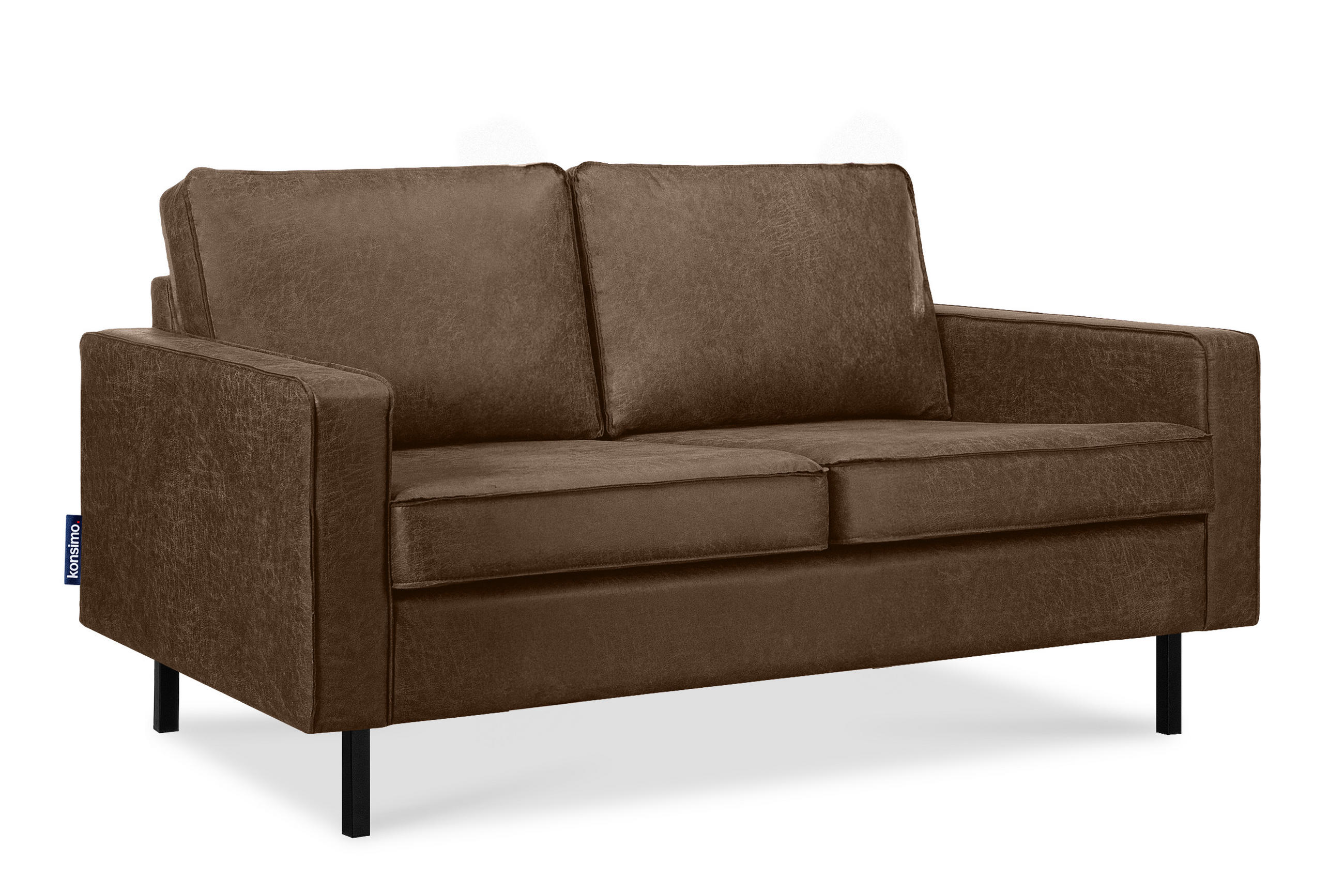 2-SITZER-SOFA INVIA Klassische-Stil mit Armlehnen, Lederoptik-Stoff, dunkelbraun - Dunkelbraun/Schwarz, Textil (164/87/98cm) - KONSIMO®