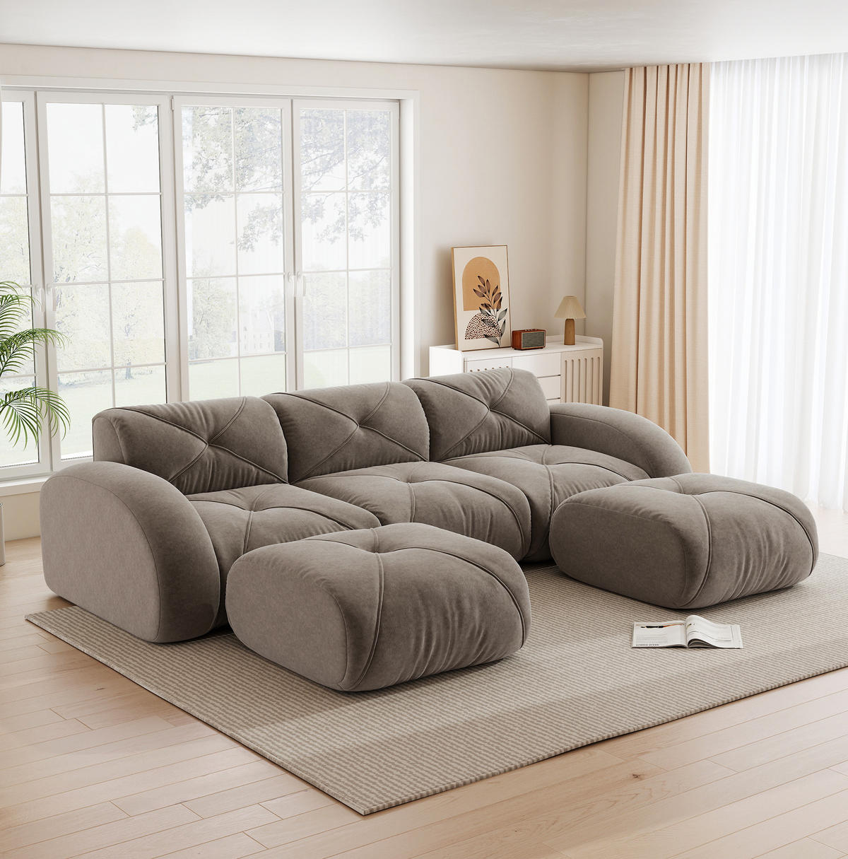 MODULSOFA U-Form Chenille Brown mit 2 Hockern - Braun, Kunststoff (171/76/281.1cm) - Meubliv