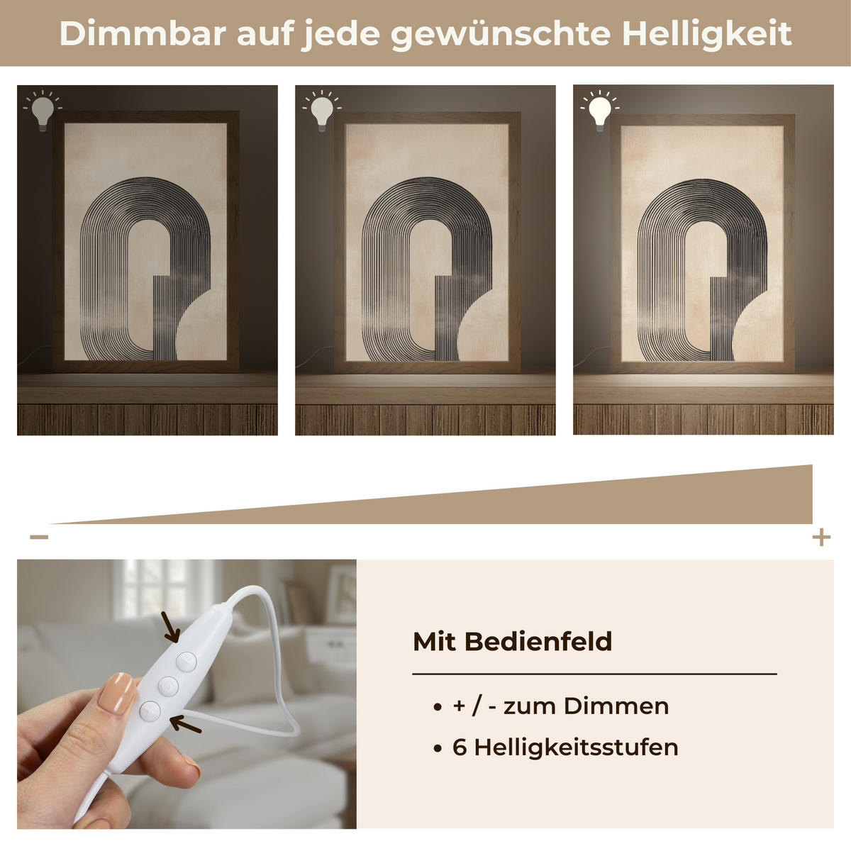 NÁSTĚNNÁ LAMPA Luk - Pruhy - Minimalistický - Černý 20x30 cm - béžová, kompozitní dřevo (20/30/8cm) - OnlyWow