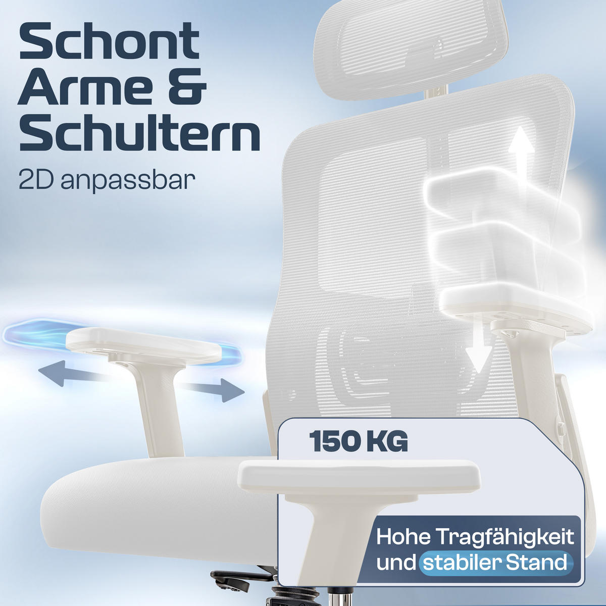 BÜROSTUHL BrightSeat Creme-Weiß - Beige/Silberfarben, Kunststoff/Textil (70/142/70cm) - Clouvou