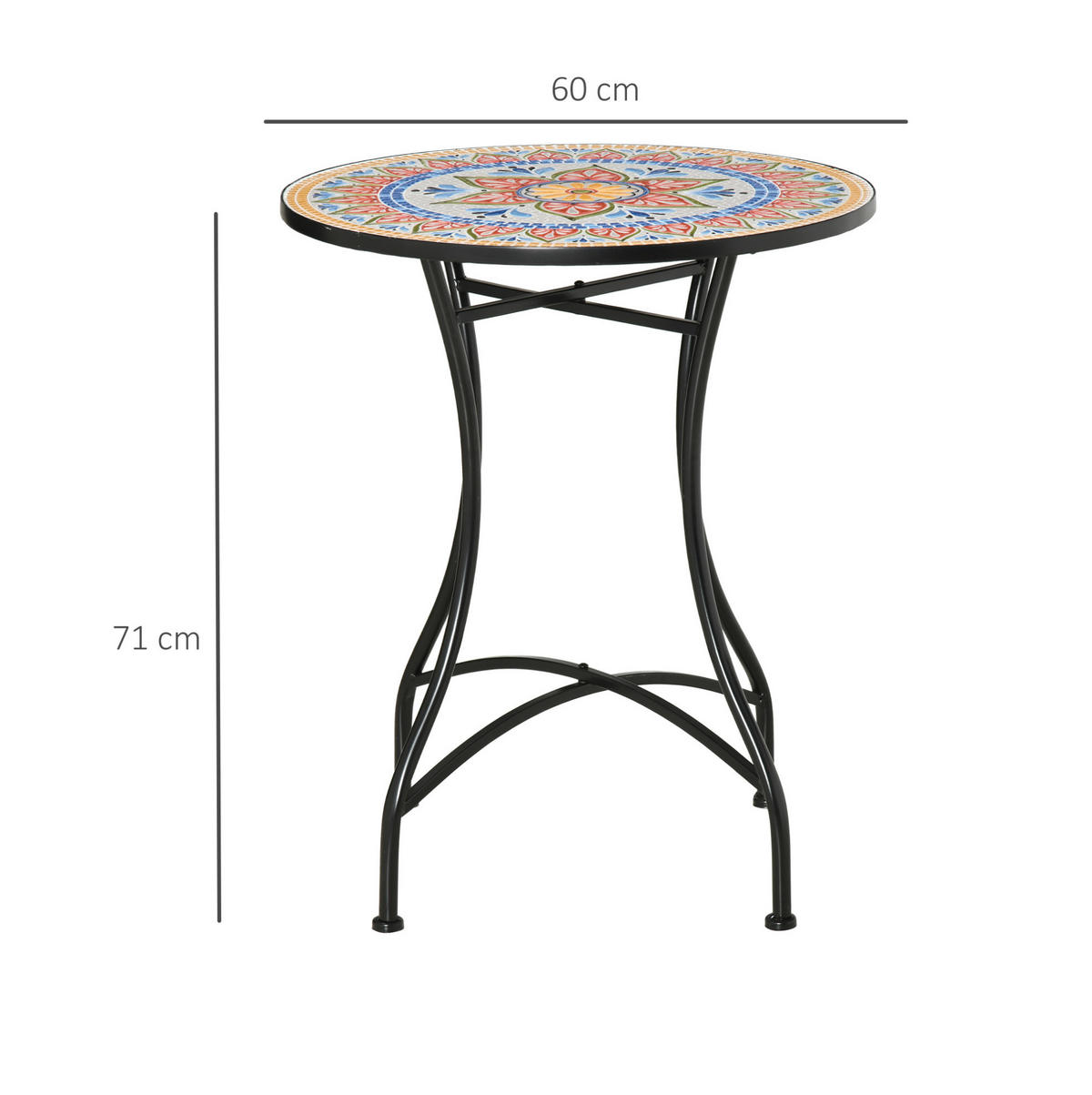 GARTENTISCH Ø60/71 cm aus Metall mit Mosaik-Tischplatte und pflegeleichter Oberfläche, Rot - Naturfarben, Metall (60/60/71cm) - Redom