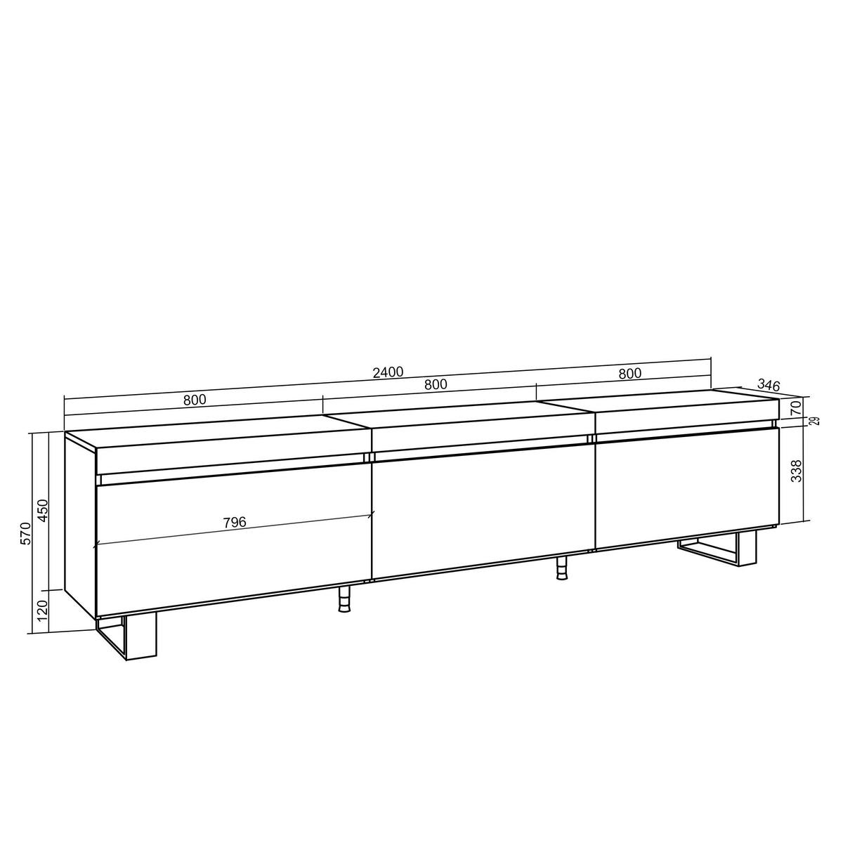 TV-SCHRANK Lowboard, eiche, 240/35/57cm - Eichefarben, Holzwerkstoff (240/57/35cm) - Skraut Home