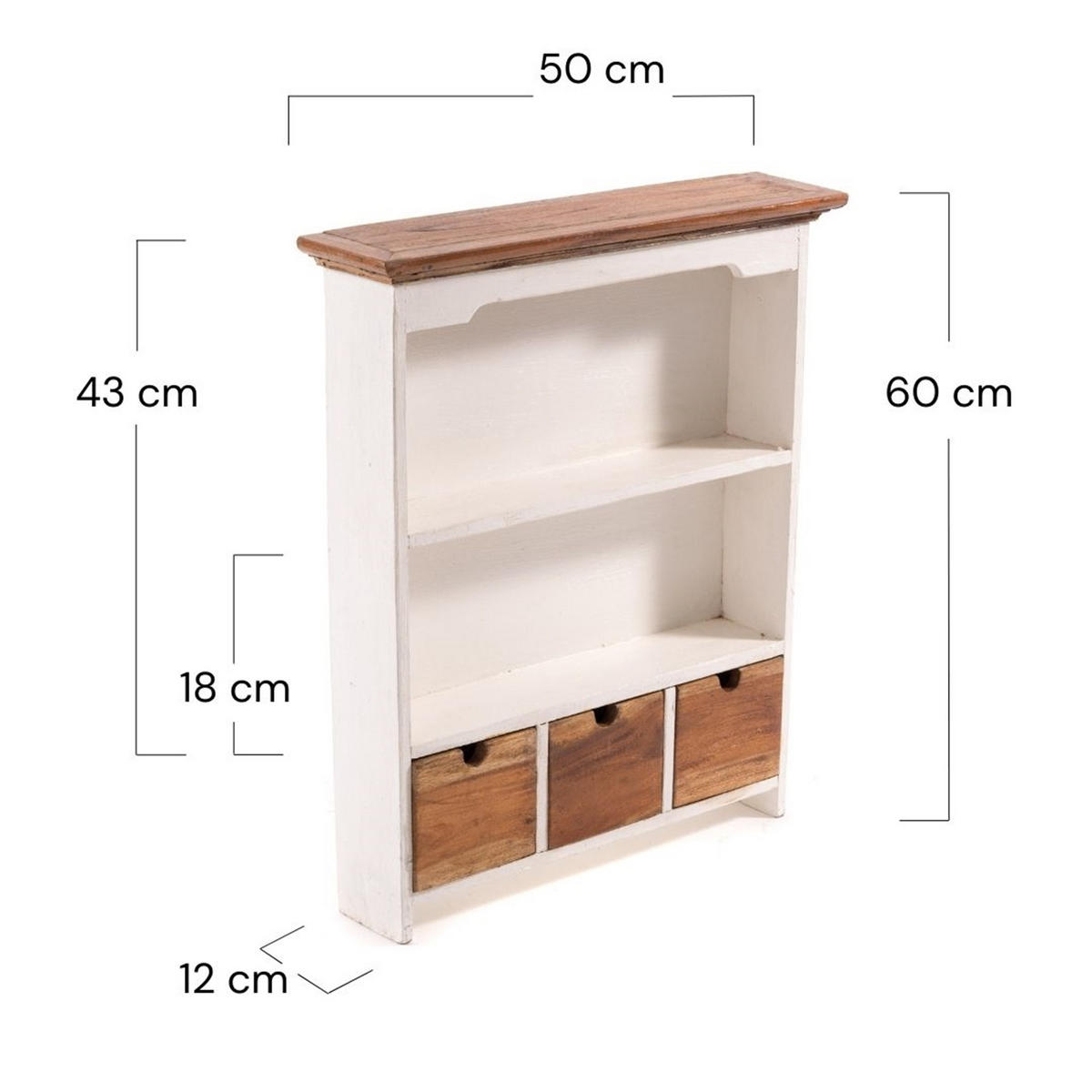 WANDSCHRANK Jasmina Mahagoni Massivholz, 2 Ablagen, 3 Schubladen naturfarben - Naturfarben, Holz (50/60/12cm) - DESIGN DELIGHTS