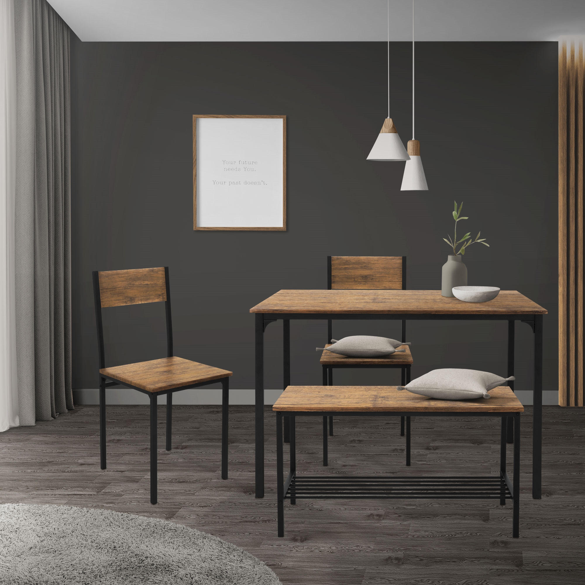 ESSTISCH Set 4-teilig - Eichefarben, Holzwerkstoff (70/86.5/110cm) - ML-DESIGN