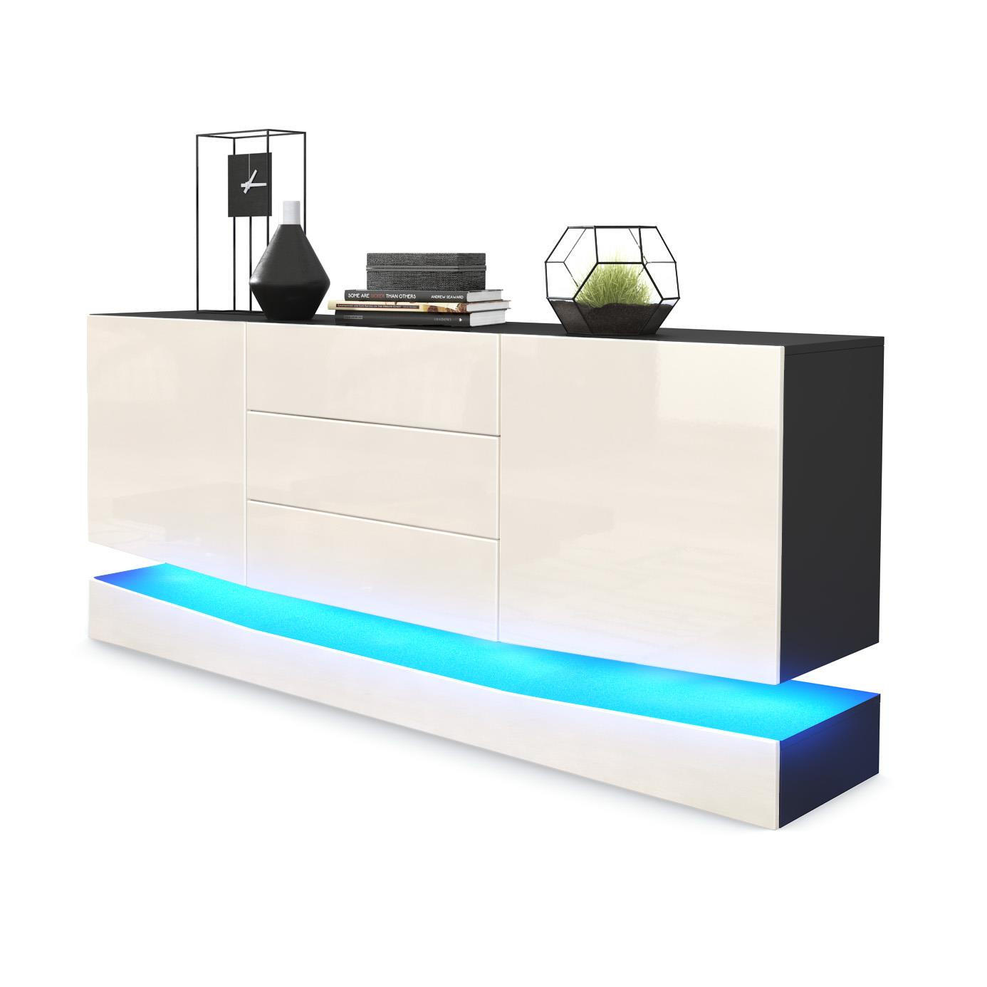 SIDEBOARD City Fronten in Creme Hochglanz - Creme, Holzwerkstoff (178/82/39cm) - Vladon