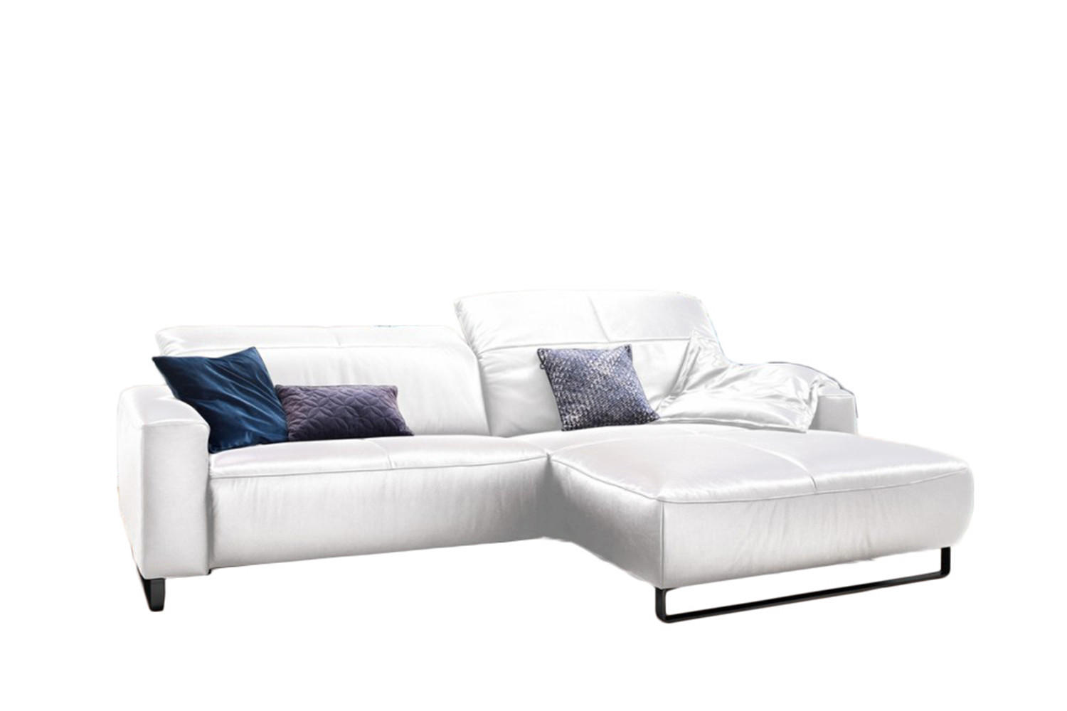 ECKSOFA MIT SITZTIEFENVERSTELLUNG YORK Weiß Leder - Schwarz/Weiß, Leder (284/180cm) - KAWOLA