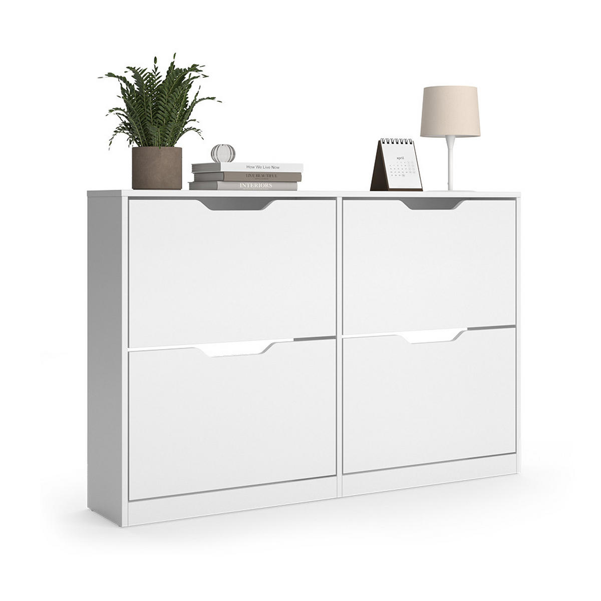 SCHUHKIPPER Luca, Weiß, 116 x 77 cm mit 2x2 Kippfächern - Weiß, Holzwerkstoff (116/77/22cm) - Vicco