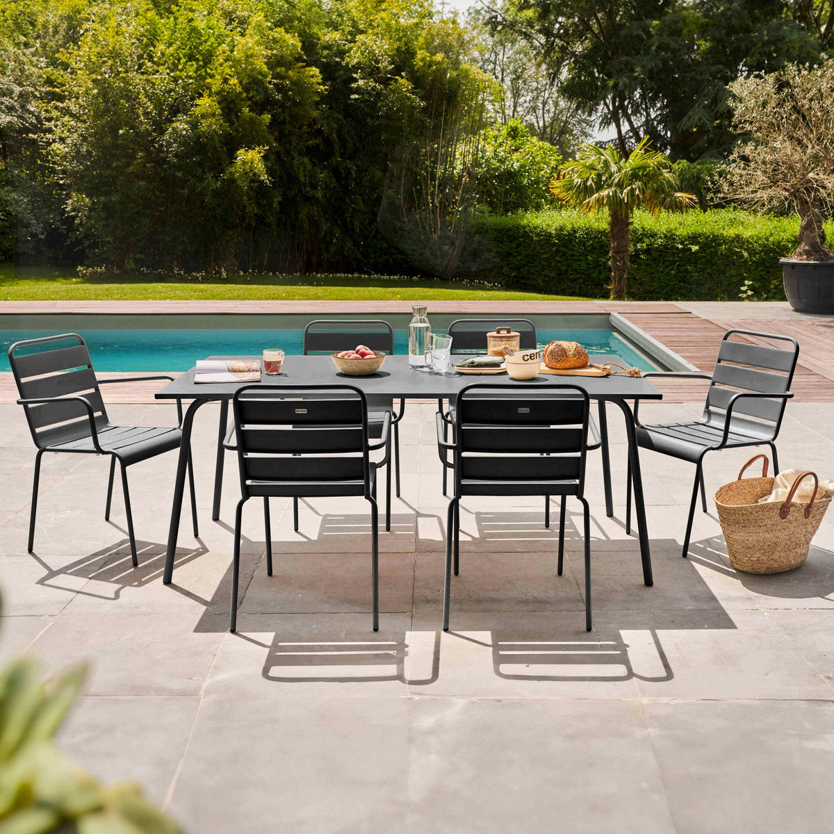 GARTENSET 7-tlg., Grau - Grau, Metall - Oviala