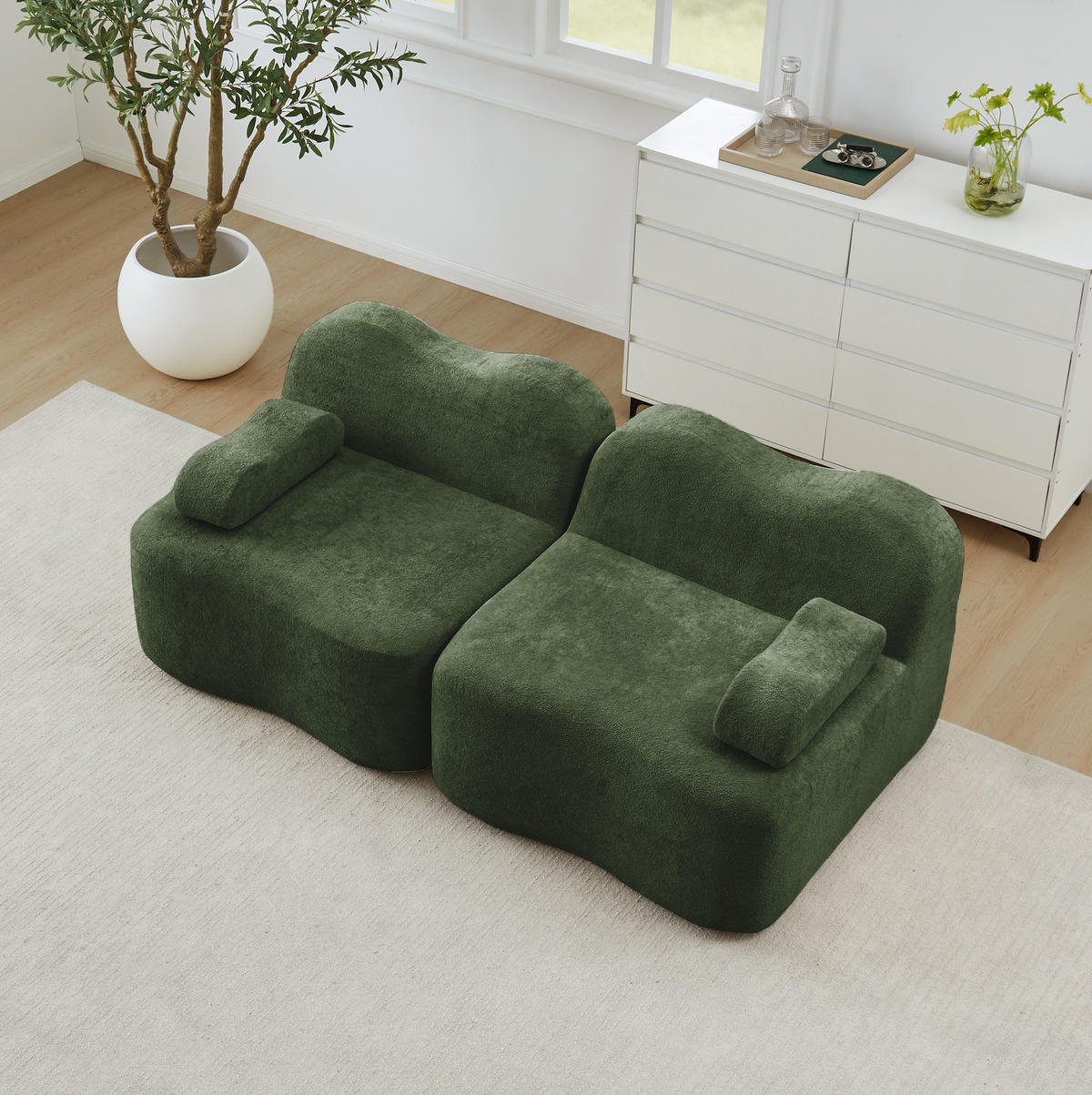 SOFA modular in Wellenform Samt Grün - Grün, Holzwerkstoff (98/70/192cm) - Meubliv