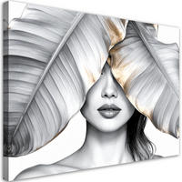 LEINWANDBILD Frau und silberne und goldene Bananenblätter 120x80cm - Grau, Textil (120/80cm) - Feeby