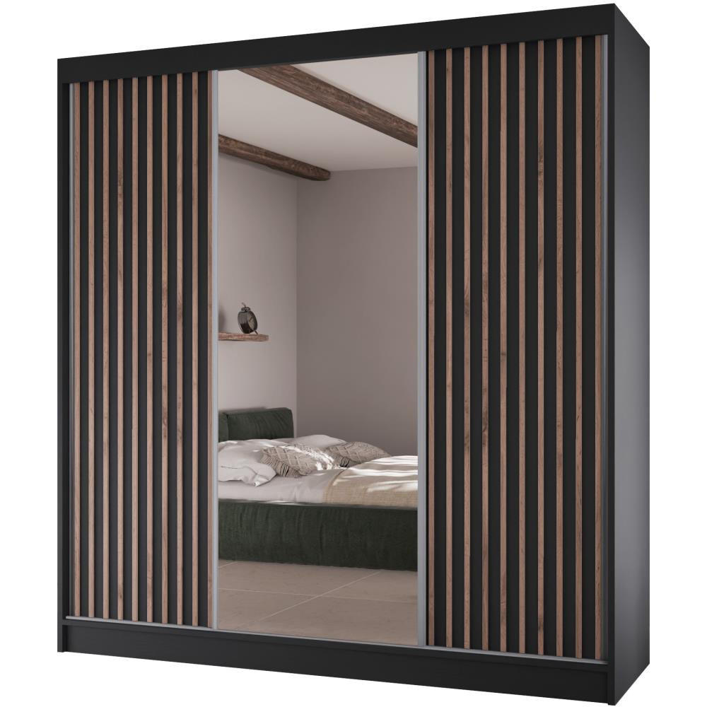 SCHWEBETÜRENSCHRANK Lico II 200/61/215 schwarz - Schwarz, Holzwerkstoff (200/215/61cm) - Beautysofa