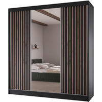 SCHWEBETÜRENSCHRANK Lico II 200/61/215 schwarz - Schwarz, Holzwerkstoff (200/215/61cm) - Beautysofa