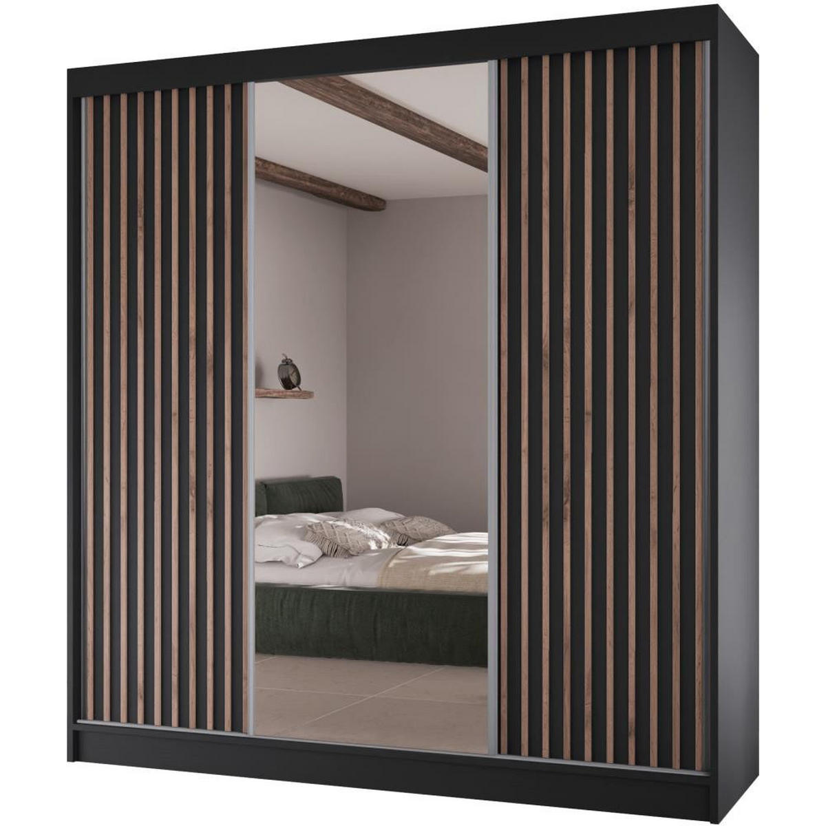 SCHWEBETÜRENSCHRANK Lico II 200/61/215 schwarz - Schwarz, Holzwerkstoff (200/215/61cm) - Beautysofa