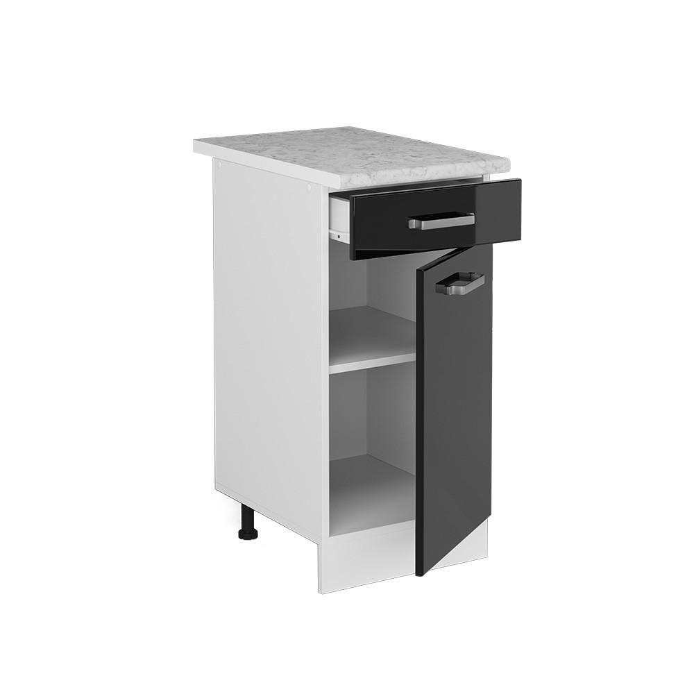 KÜCHENUNTERSCHRANK R-Line Schwarz Hochglanz 40 cm, AP Marmor - Schwarz Hochglanz/Schwarz, Holzwerkstoff (40/81.6/60cm) - Vicco
