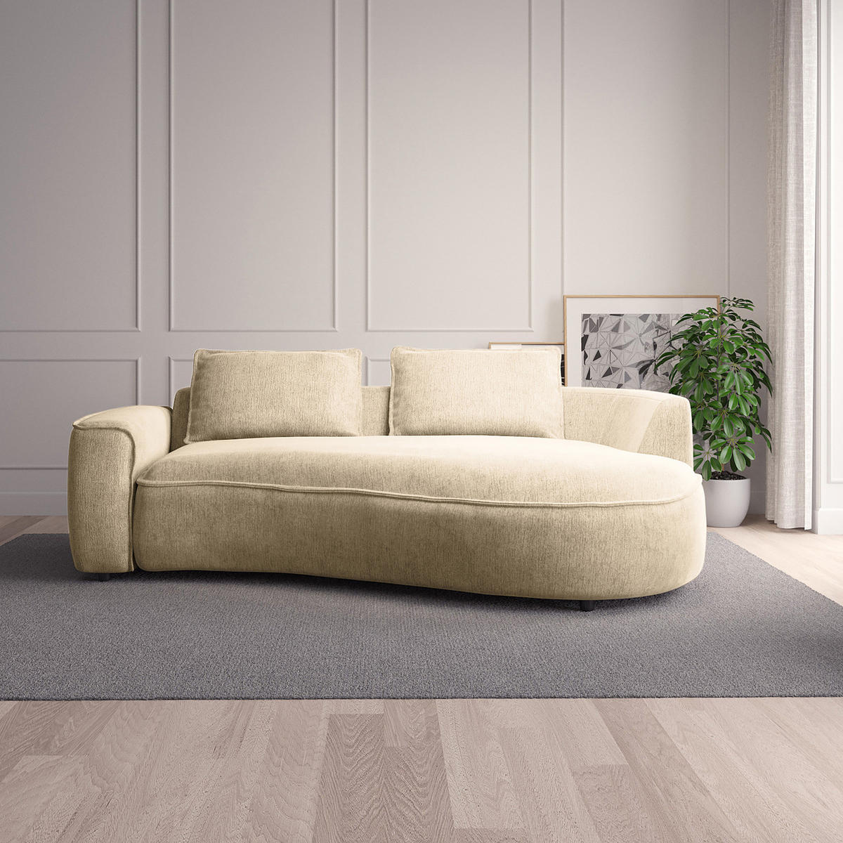 2,5-SITZER SOFA - Taupe/Schwarz, Kunststoff/Textil (217/82/146cm) - home24
