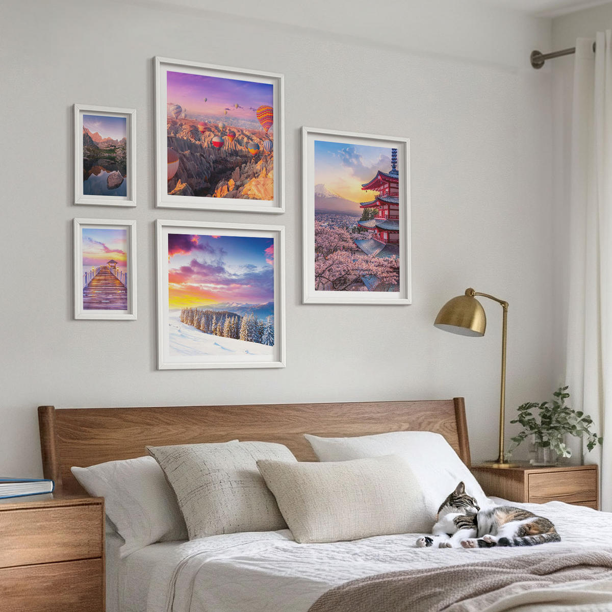 WANDBILDER 5er-Set - 50x50 cm & 20x30 cm & 40x60 cm Weißer Rahmen - Romantische Himmelslandschaften - Weiß, Kunststoff (40/60cm) - ArtPrintCave