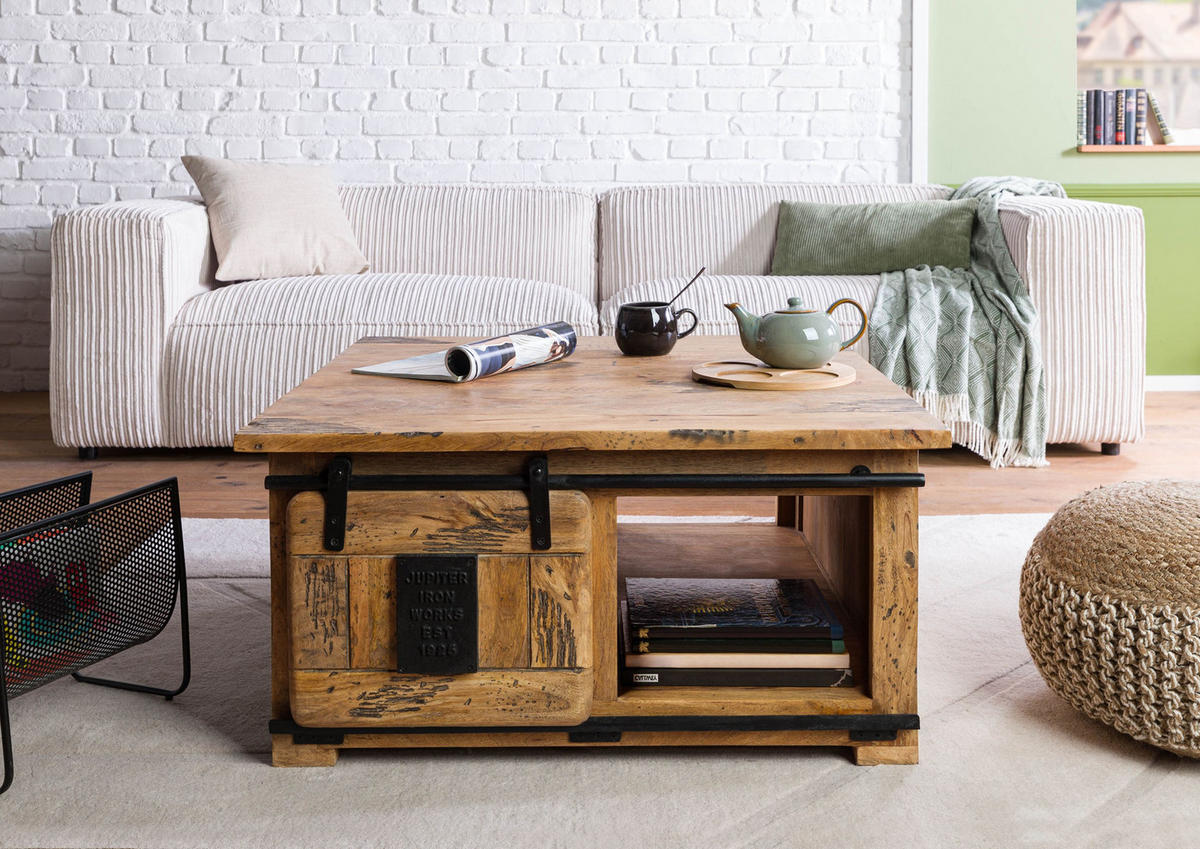 COUCHTISCH Mango 90x90x45 natur lackiert RAILWAY #1006 - Braun, Holz (90/90/45cm) - Massivmoebel24